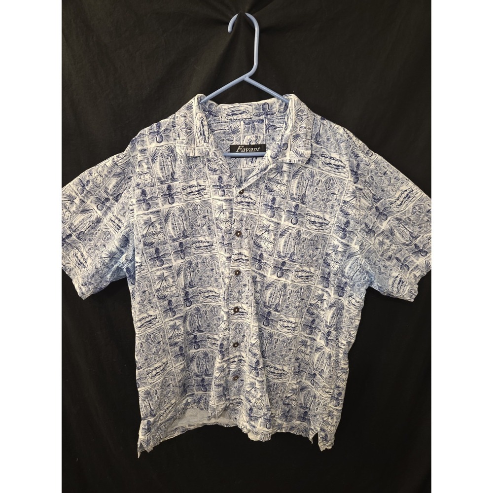 Favant Hawaiian Floral‎ Short Sleeve Button-Up Shirt Mens Size XL Blue